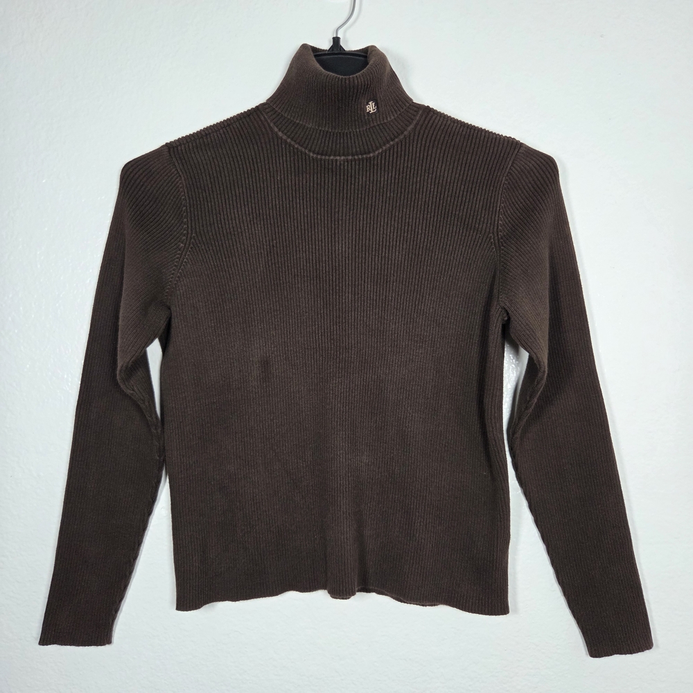 Vintage Lauren Ralph Lauren Petite Ribbed Turtleneck Sweater Brown PL